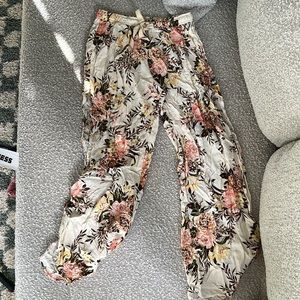 Cream and Pink Joggers with Vintage Floral Pattern